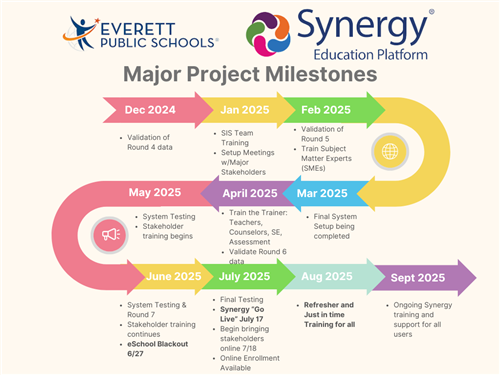 Major Synergy project milestones graphic
